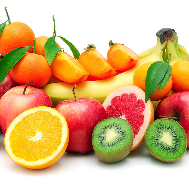 collection of fresh fruit isolated on white background